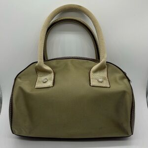 Lancel Small Satchel Handbag Khaki Brown Two Handle Barrel